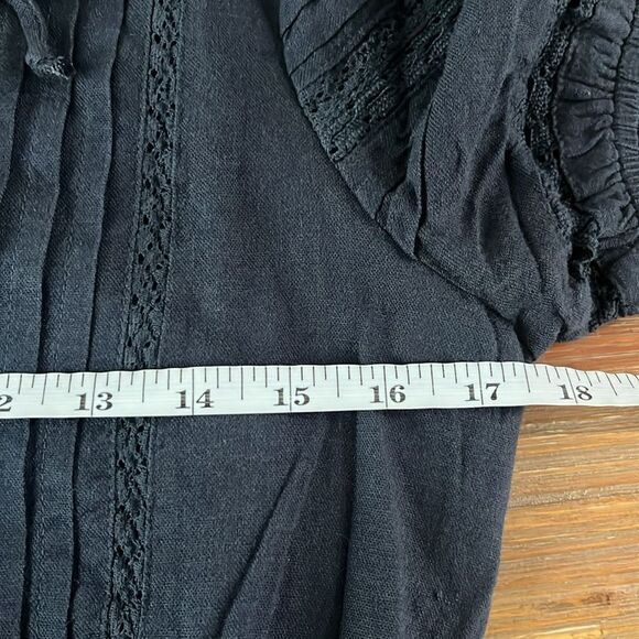 American Eagle Cotton Linen Blend Laced Jumpsuit Romper Short Sleeves M Black - Picture 12 of 15